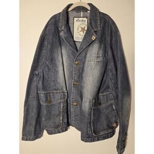 Raider Denim Jacket Mens XXLT Tall Chore Coat Farmhouse Utility Blue Distressed